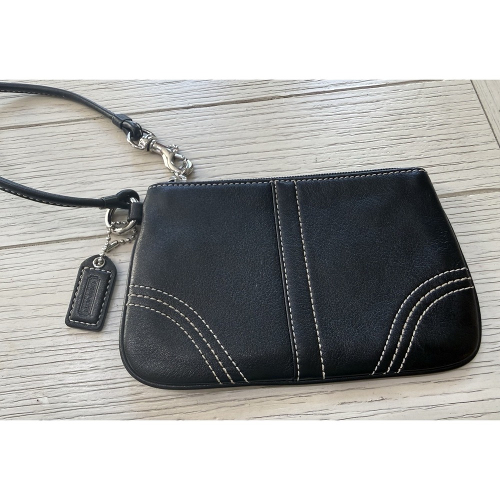 COACH Soho Small Black Soft Leather Mini Wristlet Vintage Y2k 4"x6.5" Zip Boho